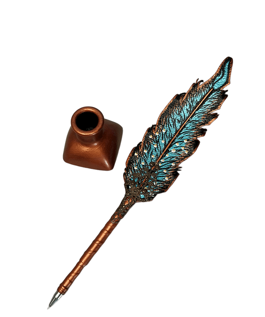 Leather feather pen handmade