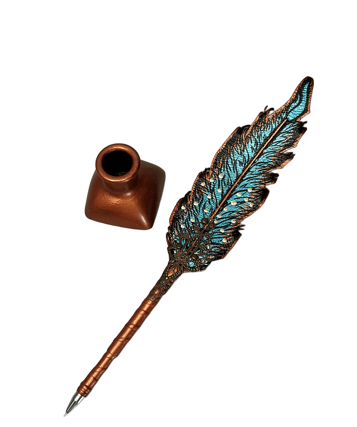 Leather feather pen handmade