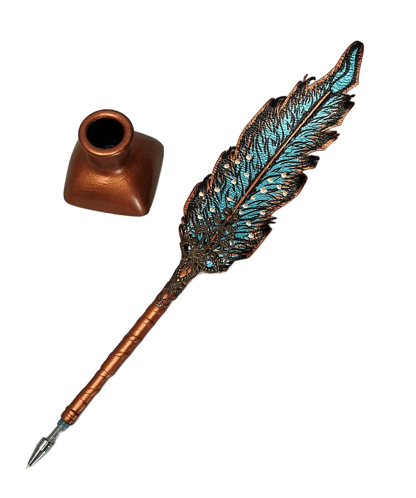 Leather feather pen handmade