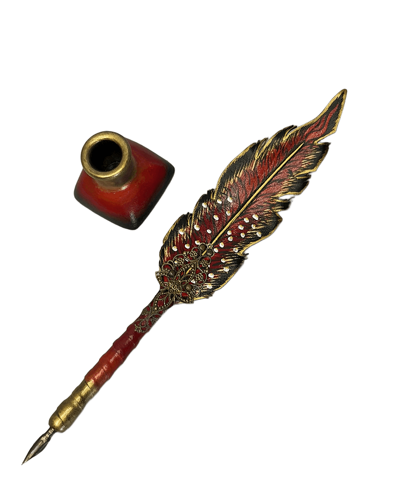 Leather feather pen handmade