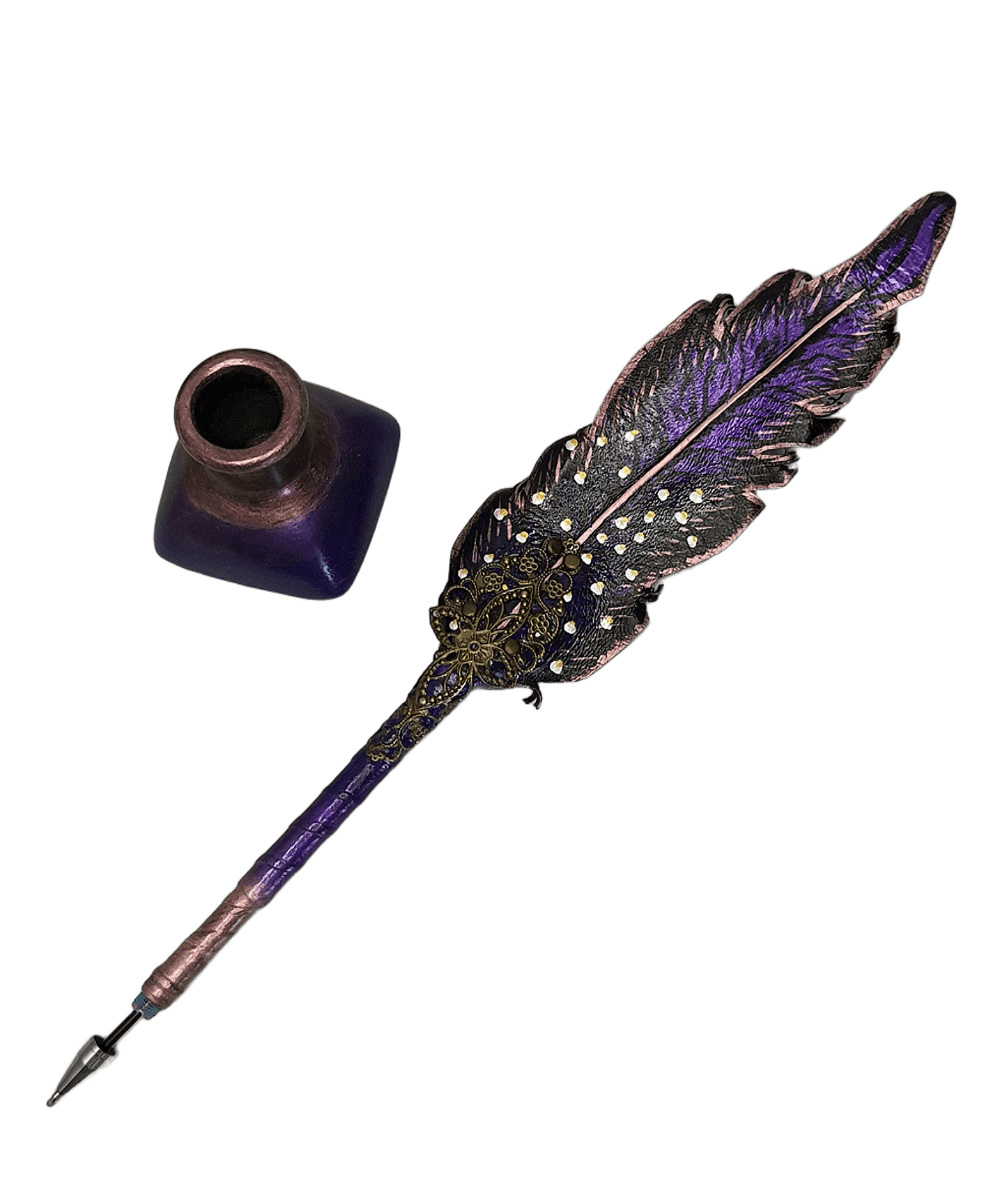 Leather feather pen handmade